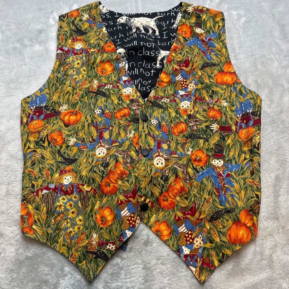 Handmade Reversible Harvest Scarecrow Vest Size M Dog Mom Dalmatian Halloween